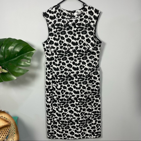 NATORI snow leopard print midi dress Sz 12 - Picture 2 of 15